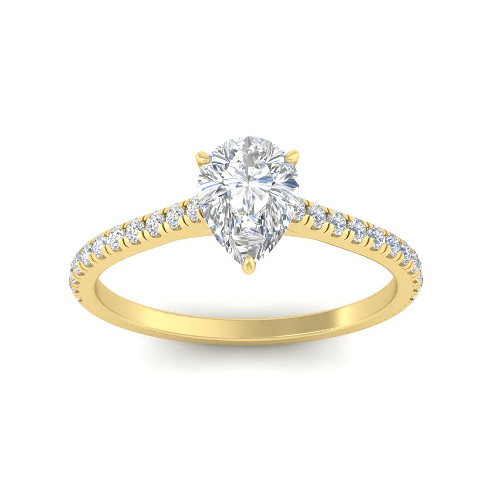 Pear Shaped 3 Carat Diamond Engagement Ring with 14K Yellow Gold White Diamond
