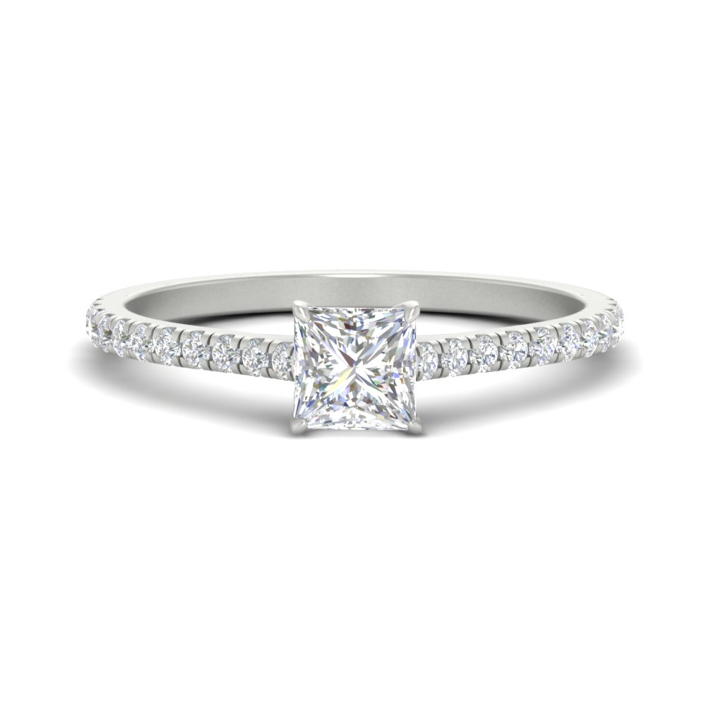 Princess Cut 0.75 Carat Half Eternity Diamond Ring with 14K White Gold White Diamond
