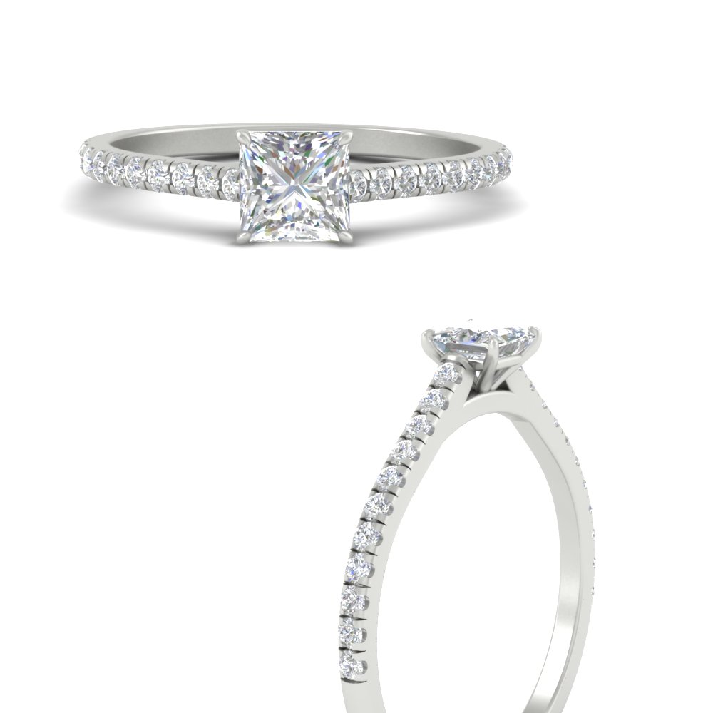 Princess Cut 0.75 Carat Half Eternity Diamond Ring with 14K White Gold White Diamond