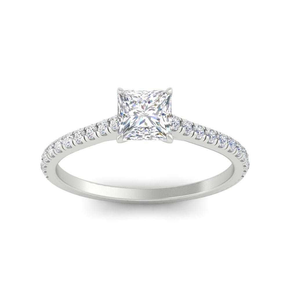 Princess Cut 0.75 Carat Half Eternity Diamond Ring with 14K White Gold White Diamond