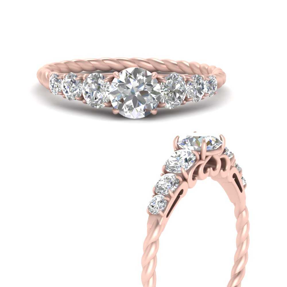 Round Diamond Antique Star Engagement Ring In 18K Rose Gold