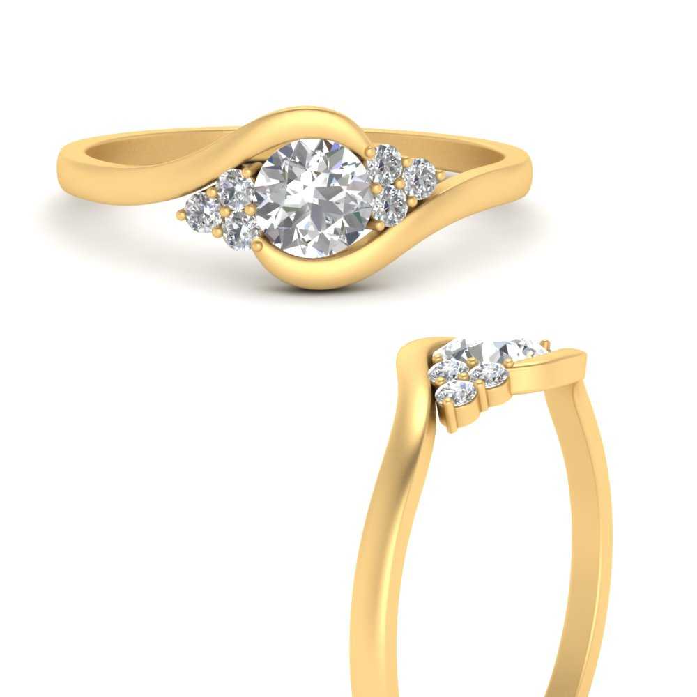 Swirl Cluster Round Diamond Engagement Ring In 14K Yellow Gold ...