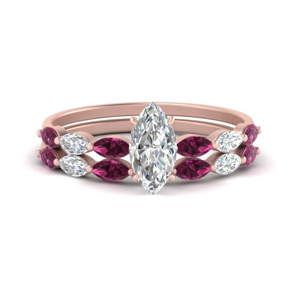 Purple Pink Sapphire Diamond Engagement Ring Rose Gold Marquise Ring