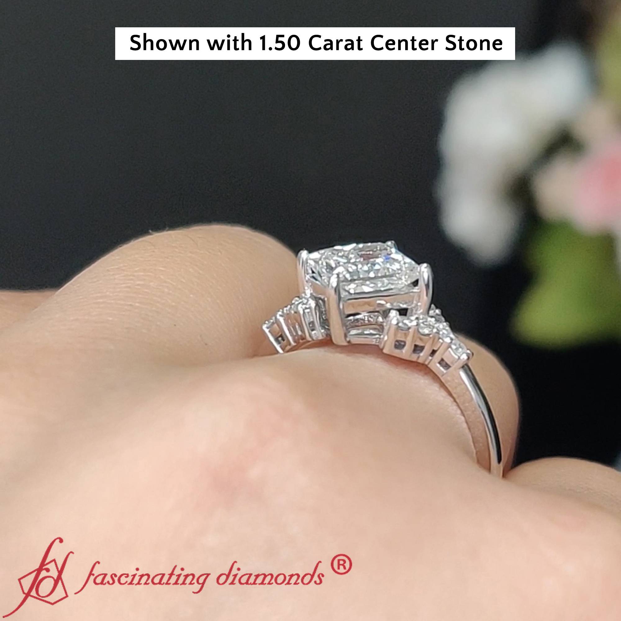 1.50 Carat Compass Set Big Ring For Her with 14K White Gold White Diamond