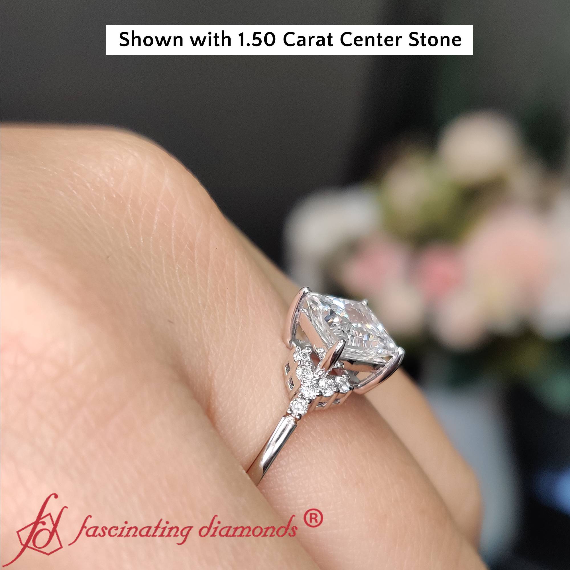 1.50 Carat Compass Set Big Ring For Her with 14K White Gold White Diamond