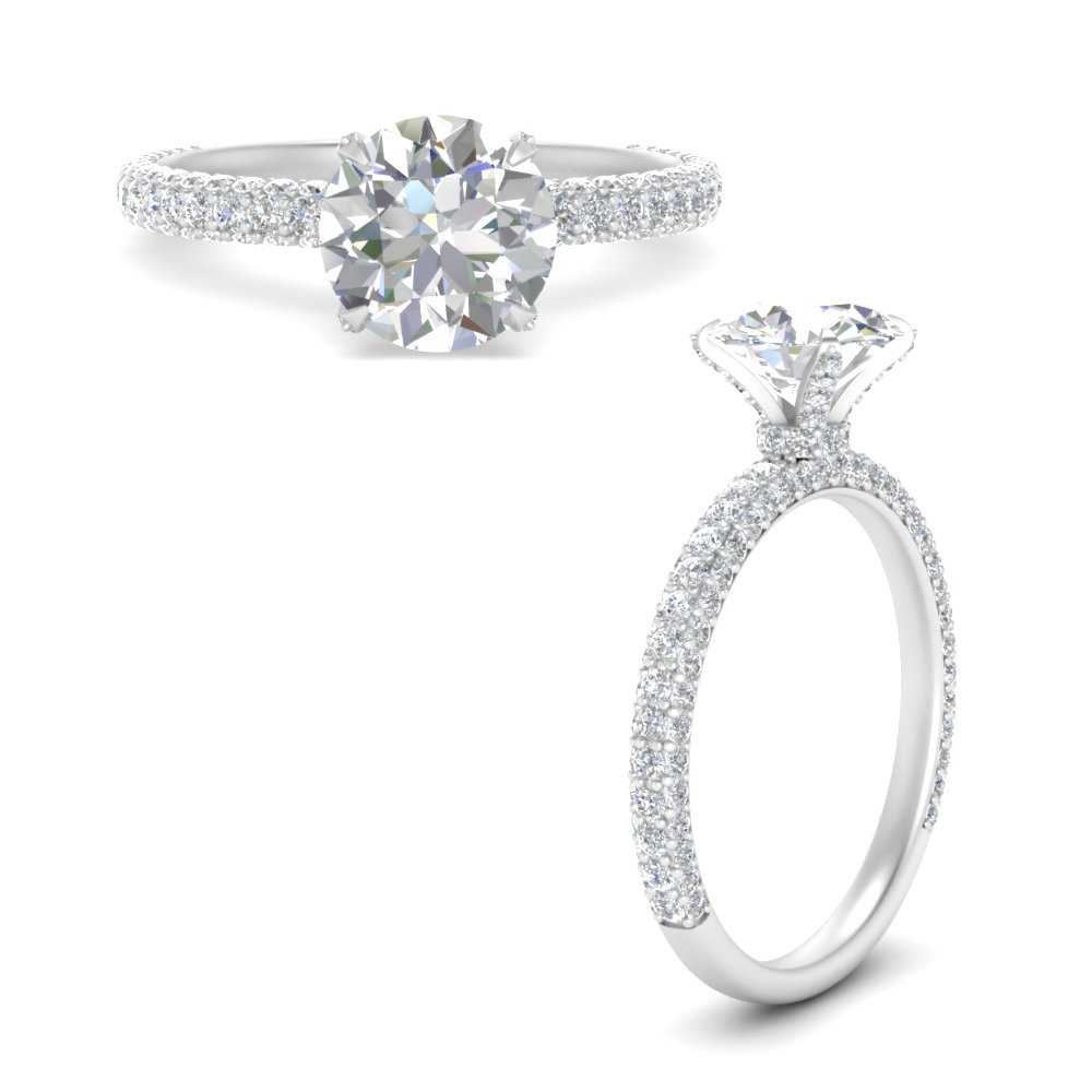 Hidden Halo Micropave Diamond Engagement Ring In 14K White Gold ...