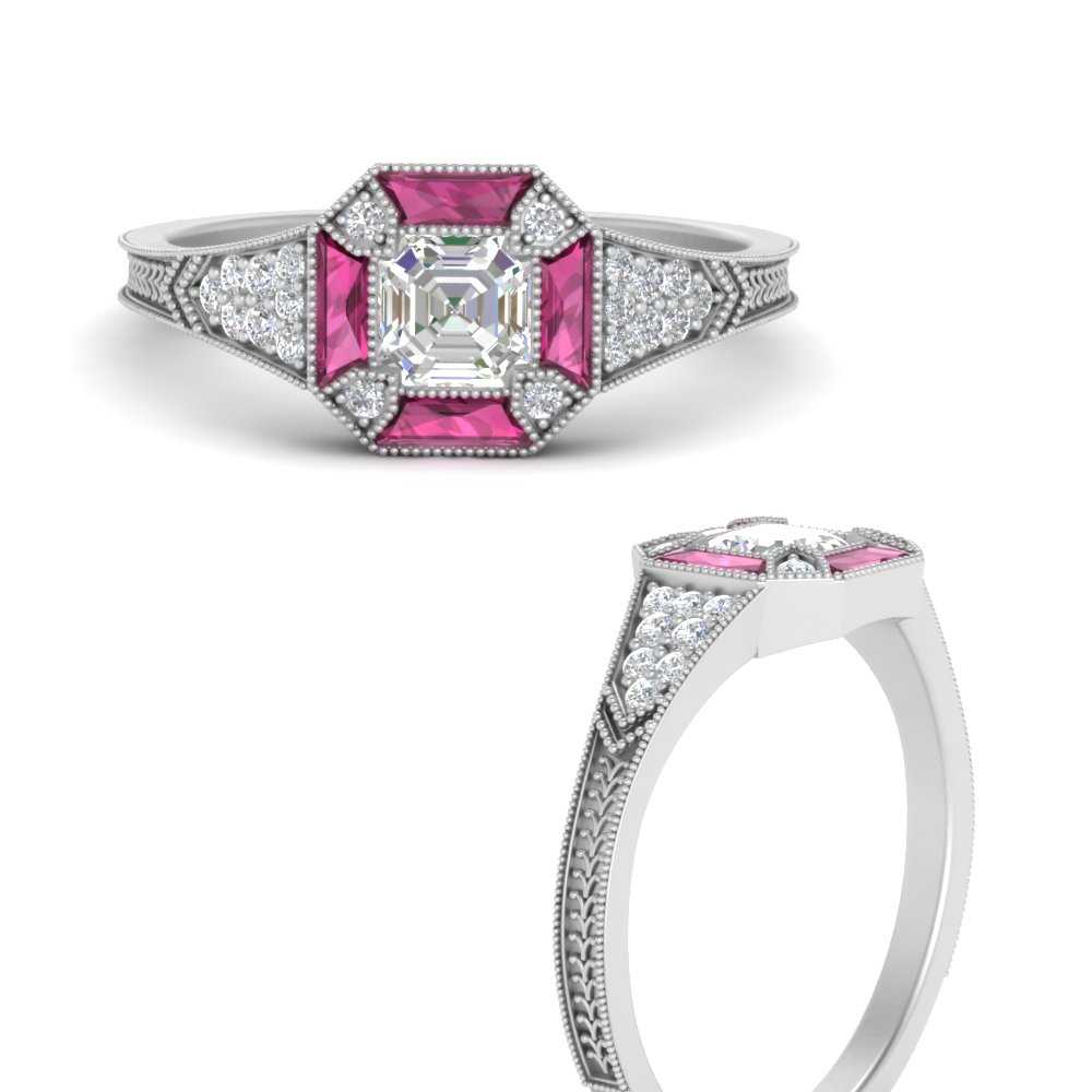 14K White Gold Pink Sapphire and Diamond Ring 1.11 Carats