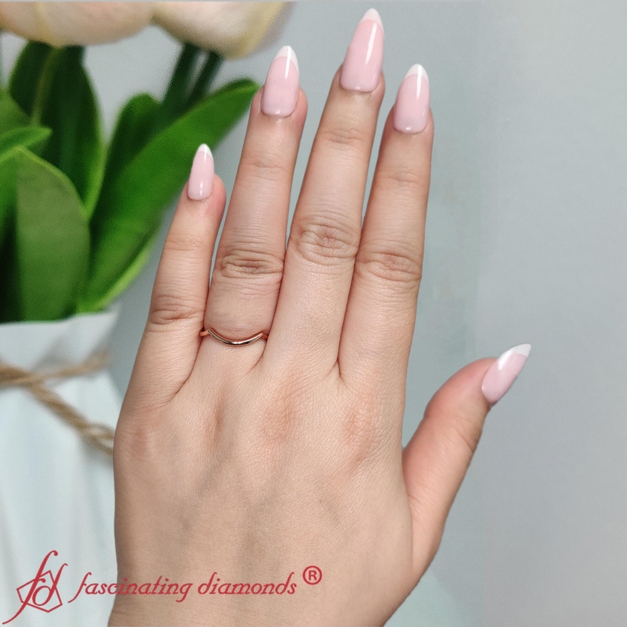Thin Contour Plain Band with 14K Rose Gold undefined