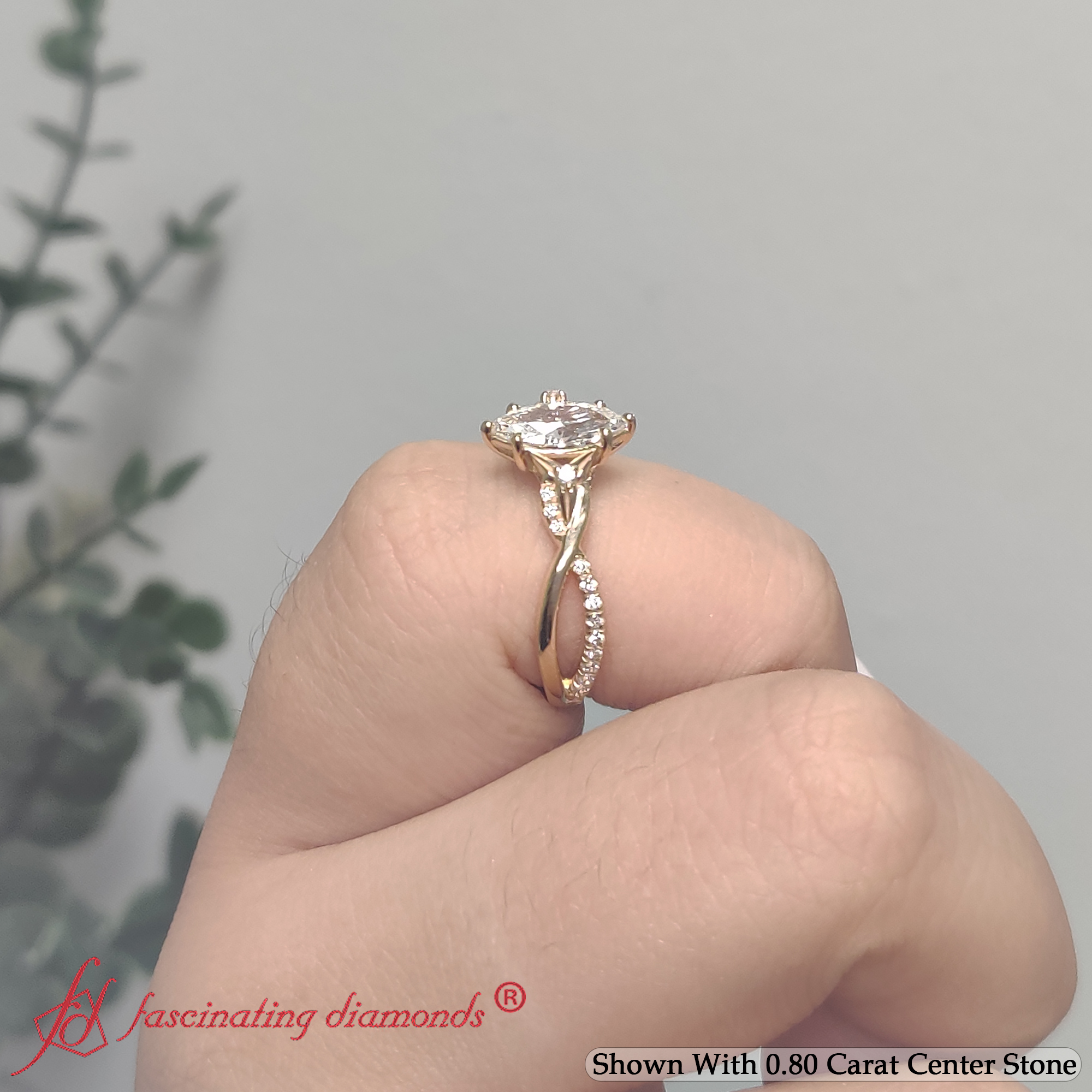 Trinity Knot Marquise Cut Diamond Engagement Ring with 14K Yellow Gold White Diamond
