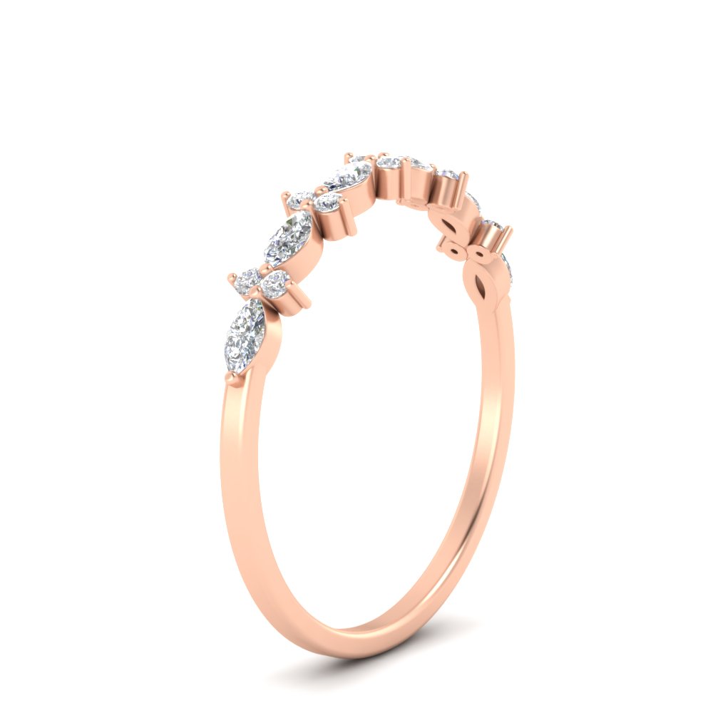 Delicate Marquise And Round Stack Band with 14K Rose Gold White Diamond