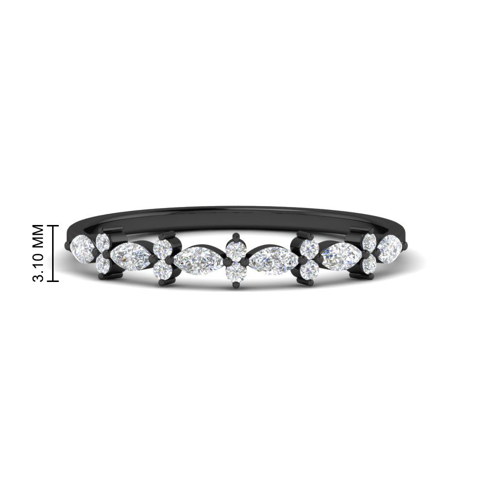 Delicate Marquise And Round Stack Black Band with 14K Black Gold White Diamond