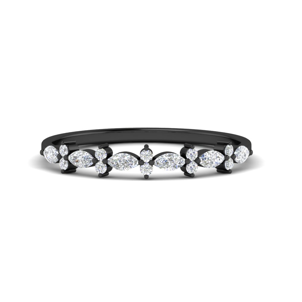 Delicate Marquise And Round Stack Black Band with 14K Black Gold White Diamond