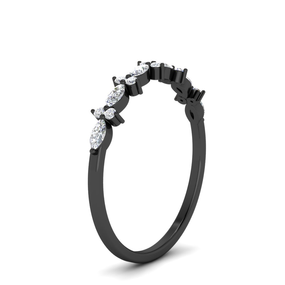 Delicate Marquise And Round Stack Black Band with 14K Black Gold White Diamond