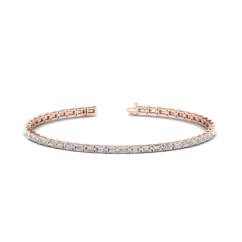 Emerald Cut East West Tennis Bracelet with 14K Rose Gold White Diamond