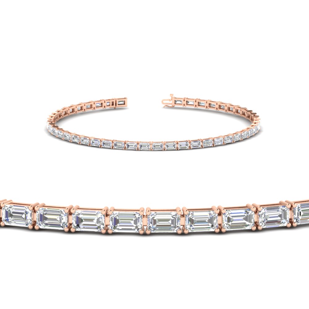 Emerald Cut East West Tennis Bracelet with 14K Rose Gold White Diamond