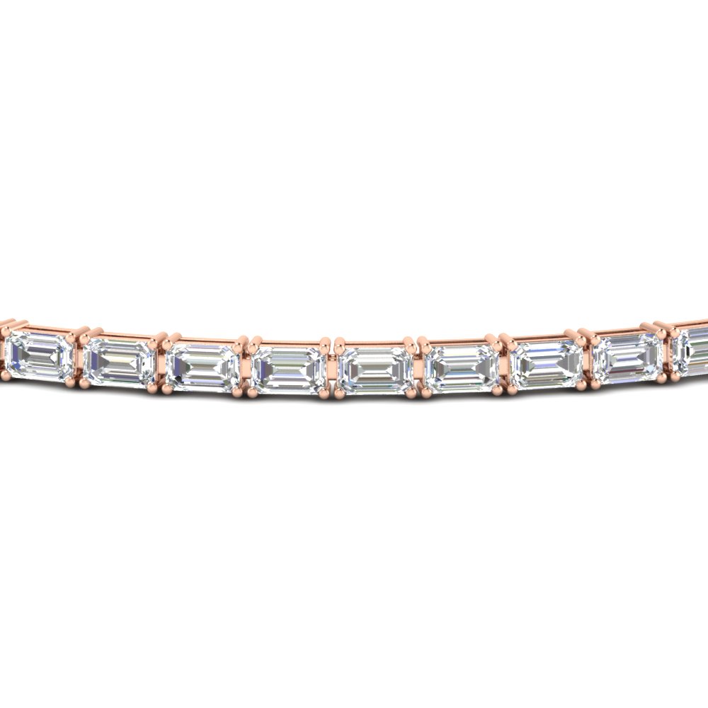 Emerald Cut East West Tennis Bracelet with 14K Rose Gold White Diamond