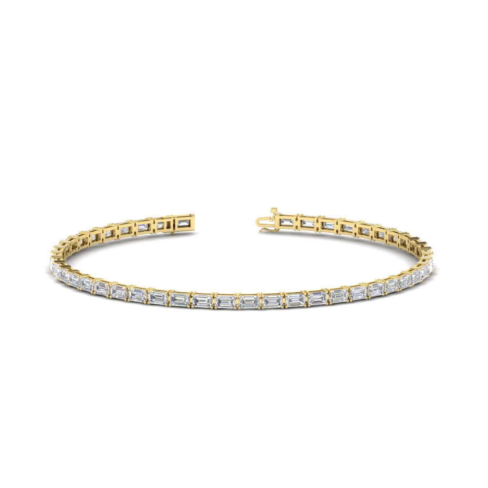 Emerald Cut East West Tennis Bracelet with 14K Yellow Gold White Diamond