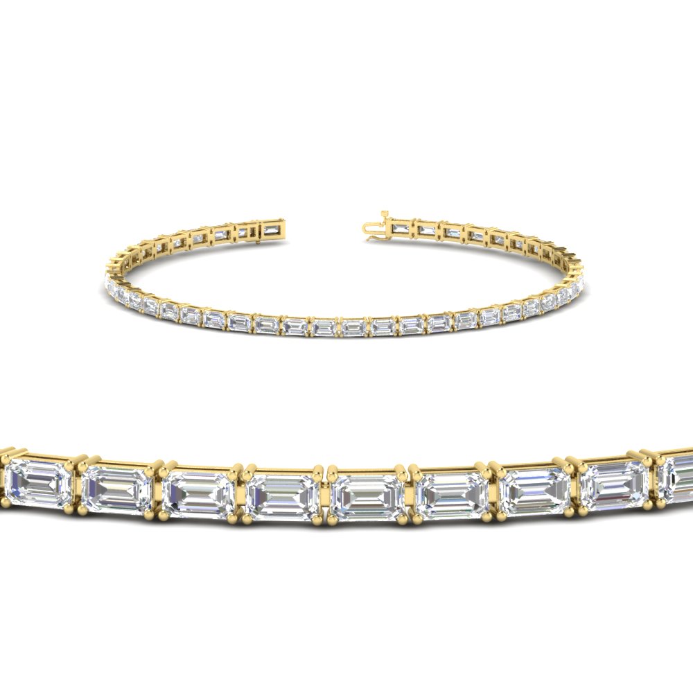 Emerald Cut East West Tennis Bracelet with 14K Yellow Gold White Diamond