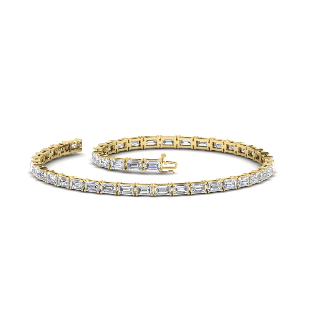 Emerald Cut East West Tennis Bracelet with 14K Yellow Gold White Diamond