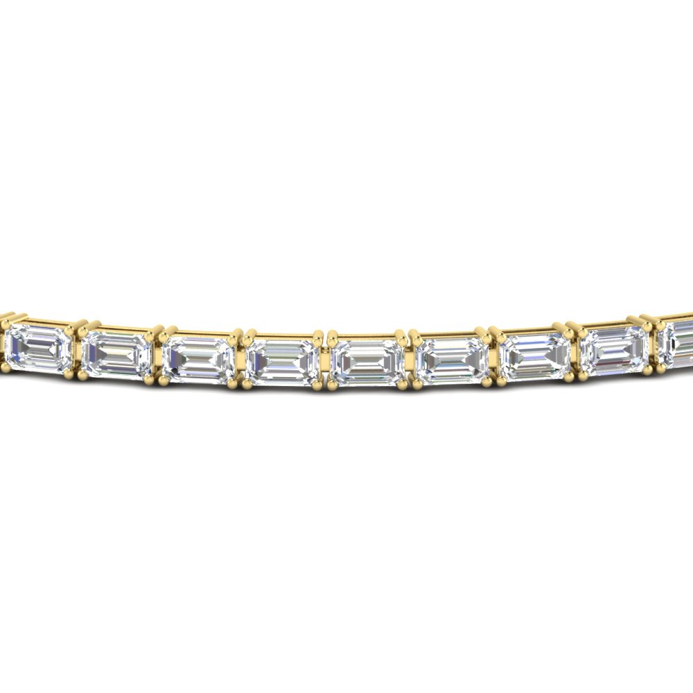 Emerald Cut East West Tennis Bracelet with 14K Yellow Gold White Diamond