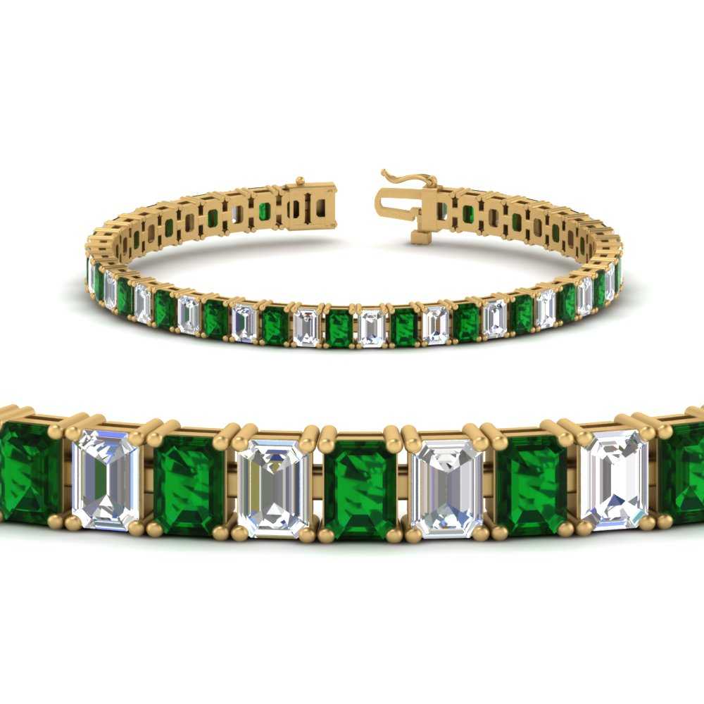 12 Carat Emerald Cut Tennis Emerald Bracelet With Lab Diamond In 14K ...