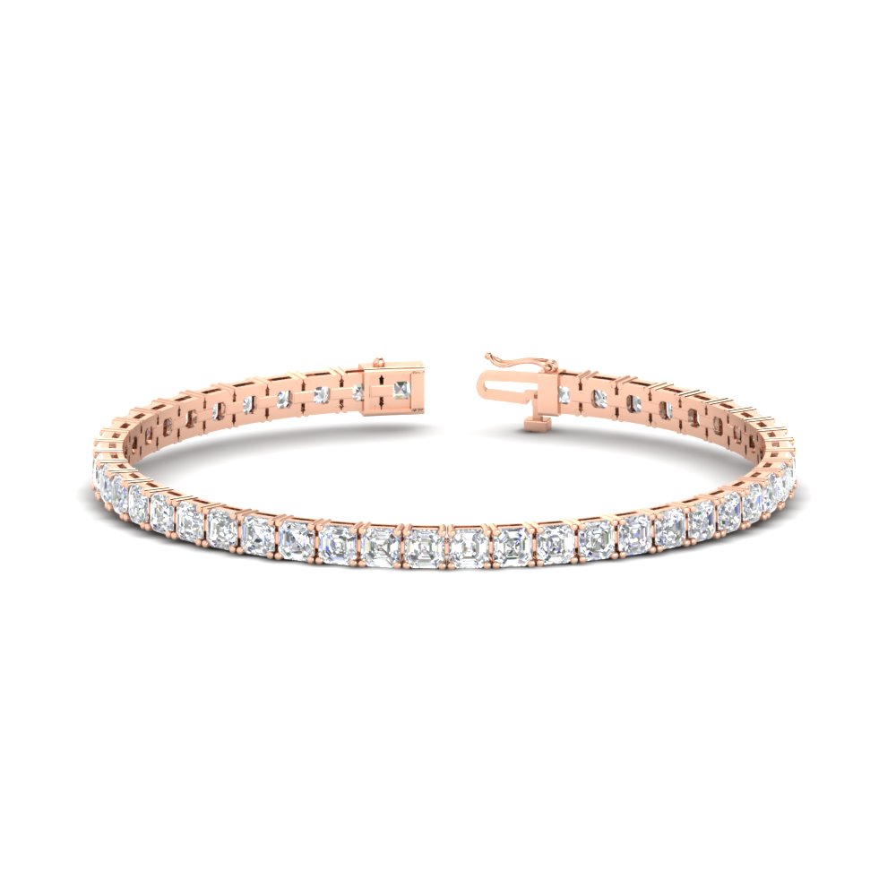 Elegant Asscher Tennis Bracelet For Her with 14K Rose Gold White Diamond