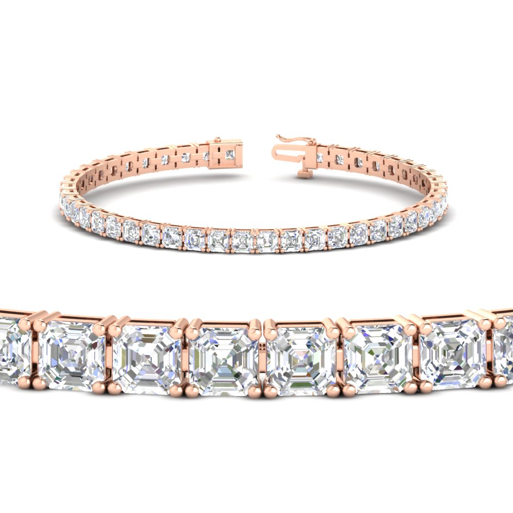 Elegant Asscher Tennis Bracelet For Her with 14K Rose Gold White Diamond