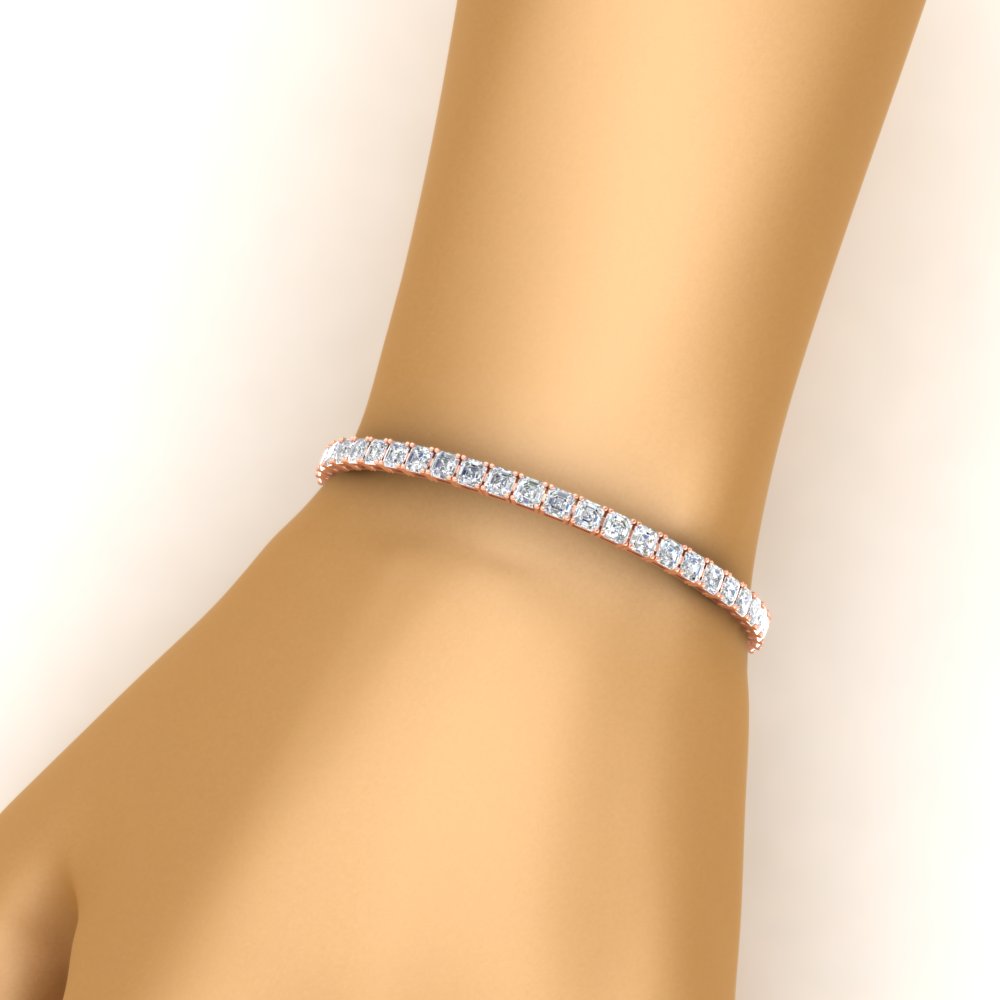 Elegant Asscher Tennis Bracelet For Her with 14K Rose Gold White Diamond