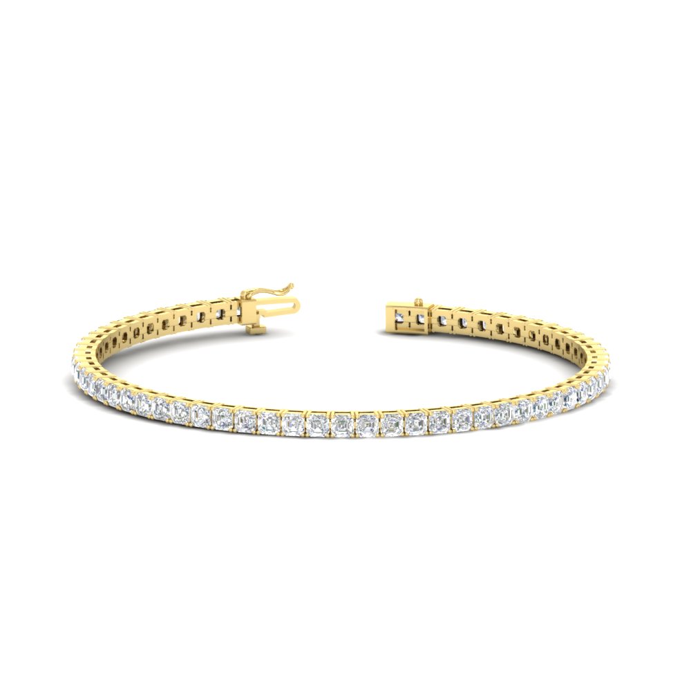 Dazzling Asscher Tennis Bracelet with 14K Yellow Gold White Diamond