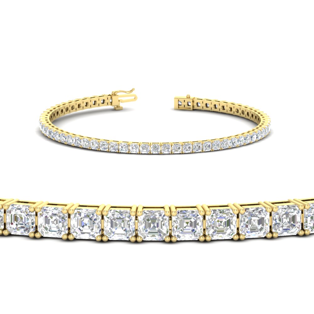 Dazzling Asscher Tennis Bracelet with 14K Yellow Gold White Diamond