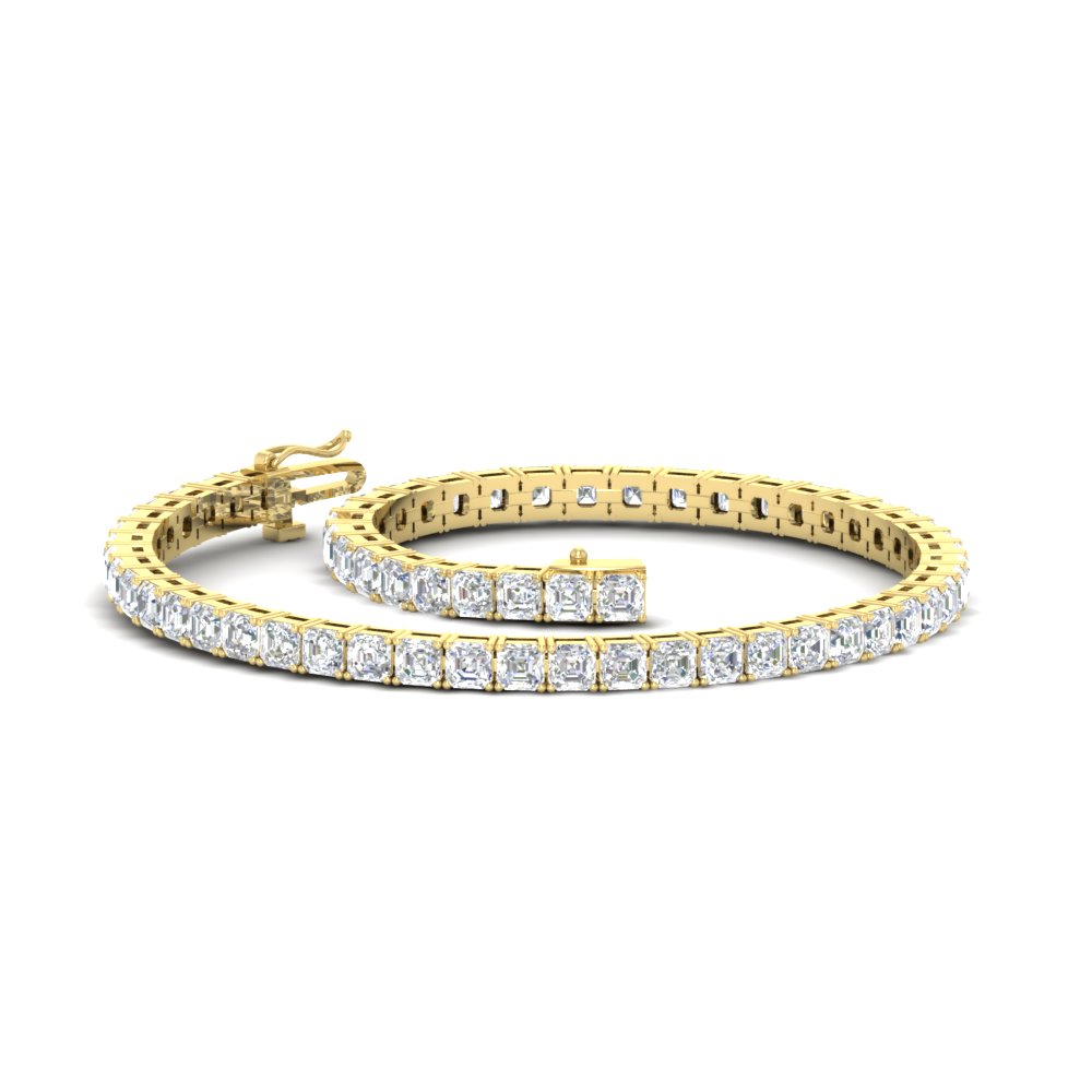 Dazzling Asscher Tennis Bracelet with 14K Yellow Gold White Diamond