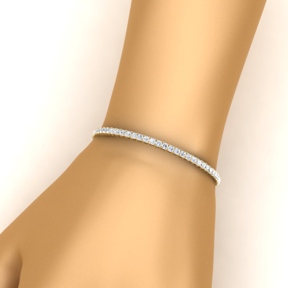 Dazzling Asscher Tennis Bracelet with 14K Yellow Gold White Diamond