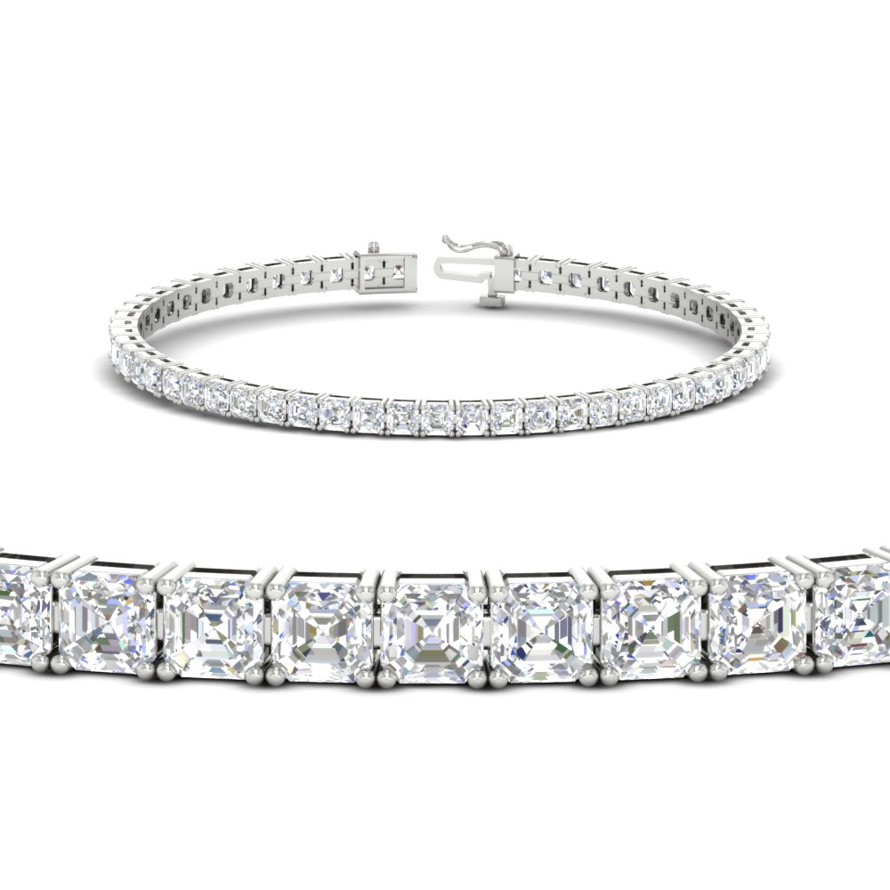 Asscher Cut Sparkling Tennis Bracelet with 14K White Gold White Diamond