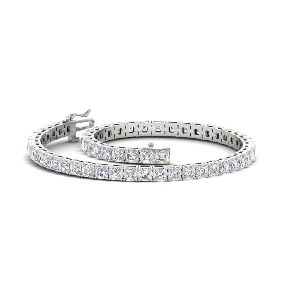 Asscher Cut Sparkling Tennis Bracelet with 14K White Gold White Diamond