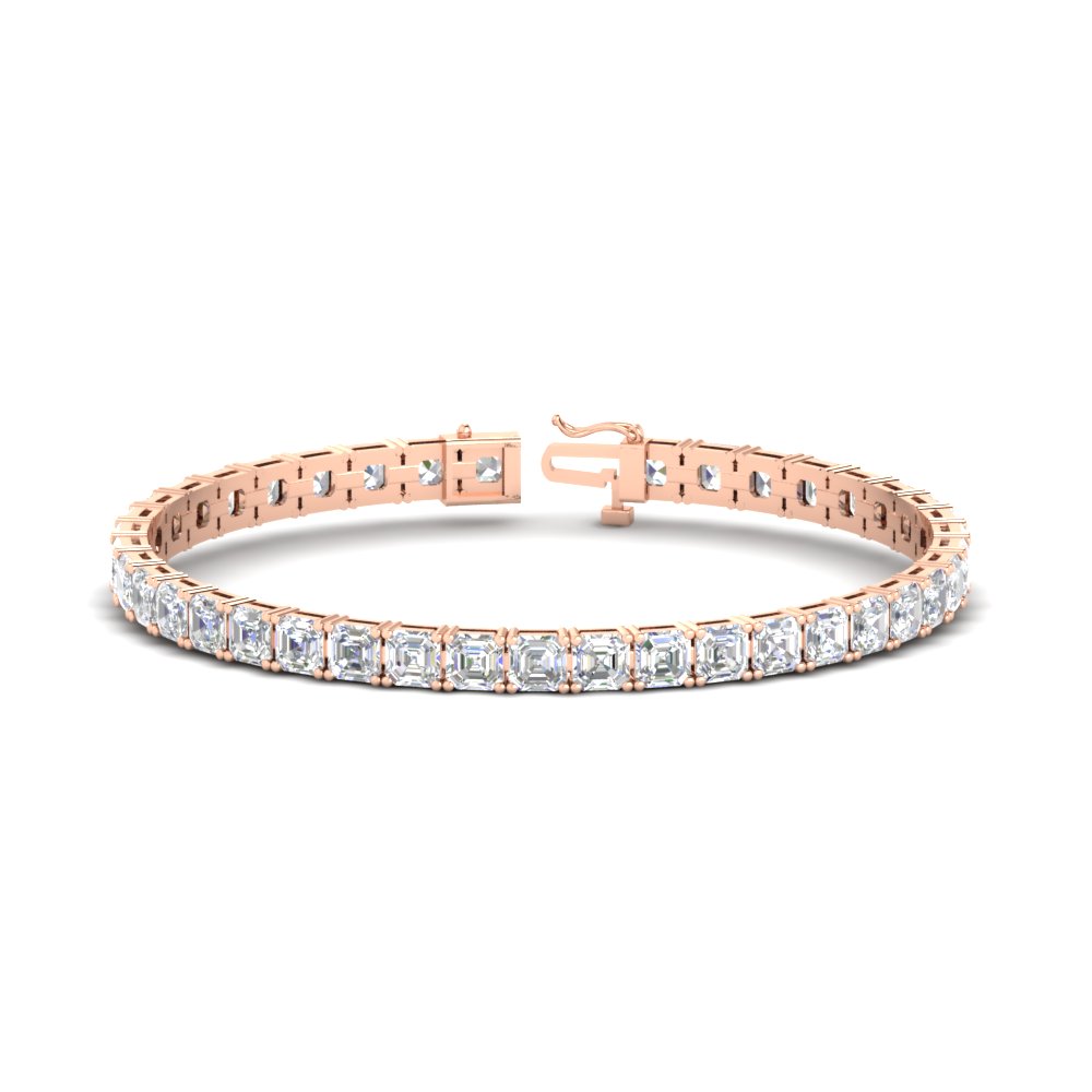 Semi Mount Shaped Diamond Tennis Bracelet 16 Carat Asscher Cut with White Diamond 14K Rose Gold