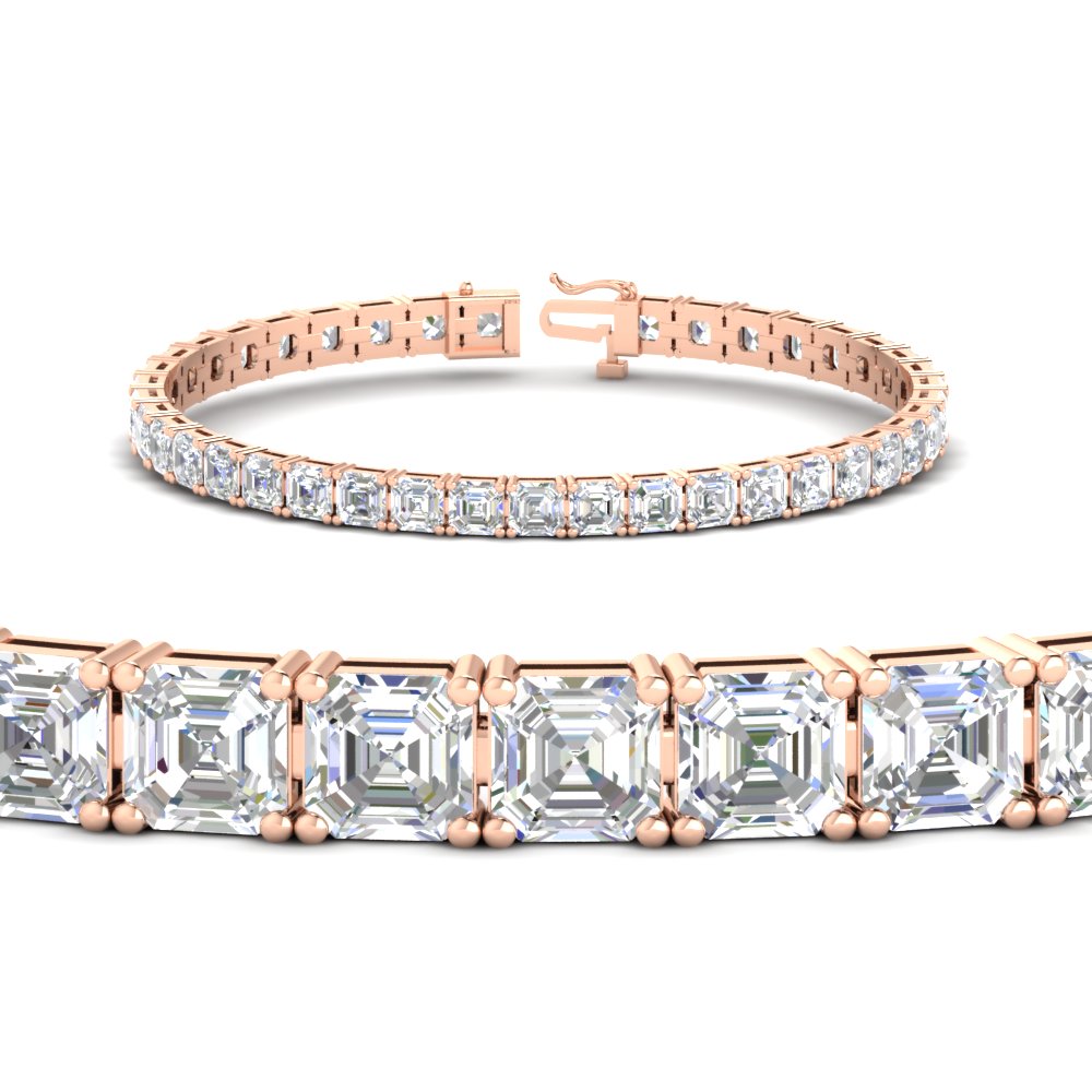 Semi Mount Shaped Diamond Tennis Bracelet 16 Carat Asscher Cut with White Diamond 14K Rose Gold