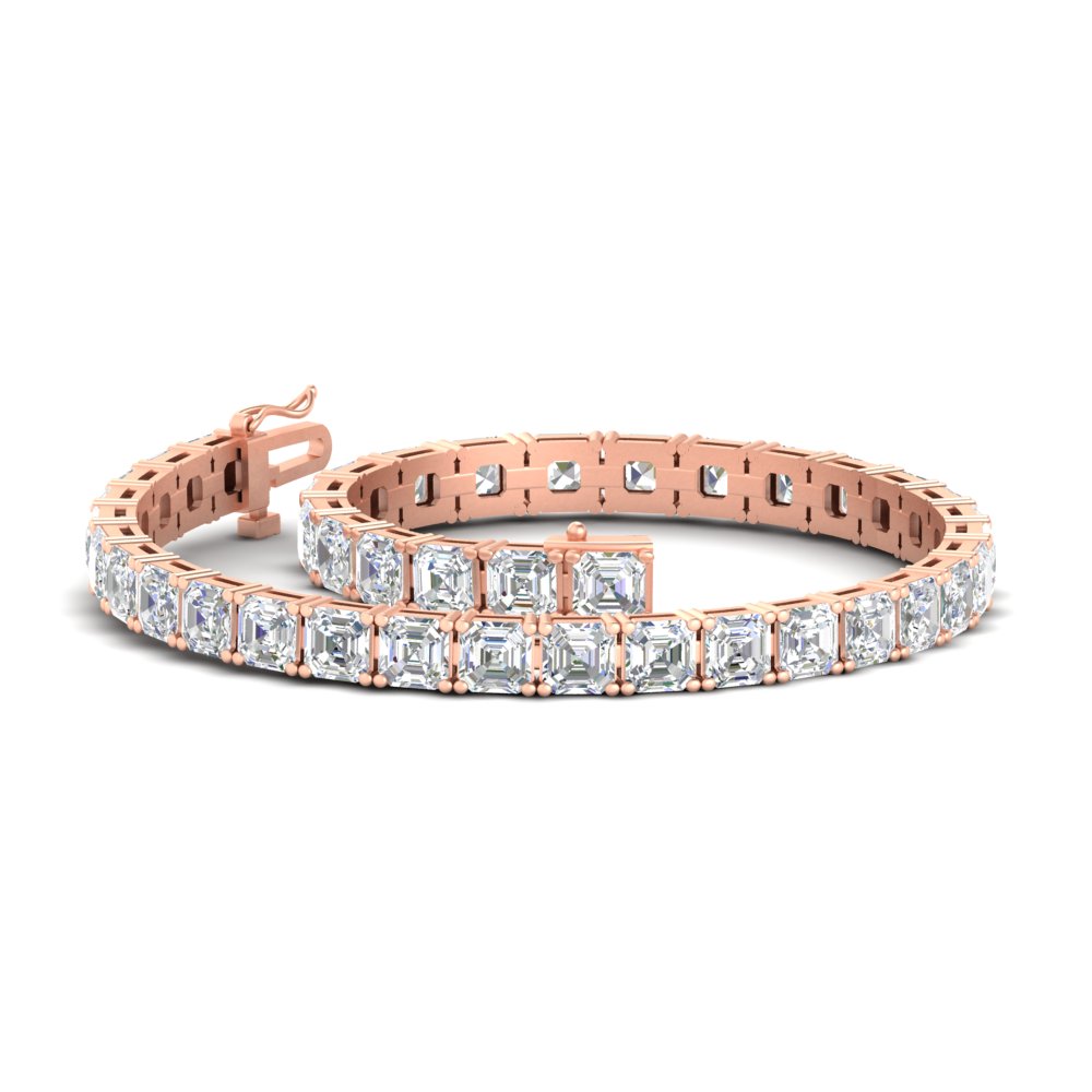 Semi Mount Shaped Diamond Tennis Bracelet 16 Carat Asscher Cut with White Diamond 14K Rose Gold