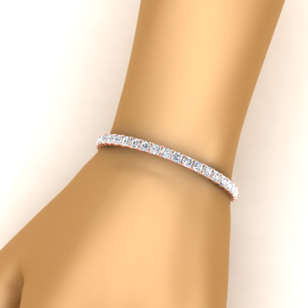 Semi Mount Shaped Diamond Tennis Bracelet 16 Carat Asscher Cut with White Diamond 14K Rose Gold