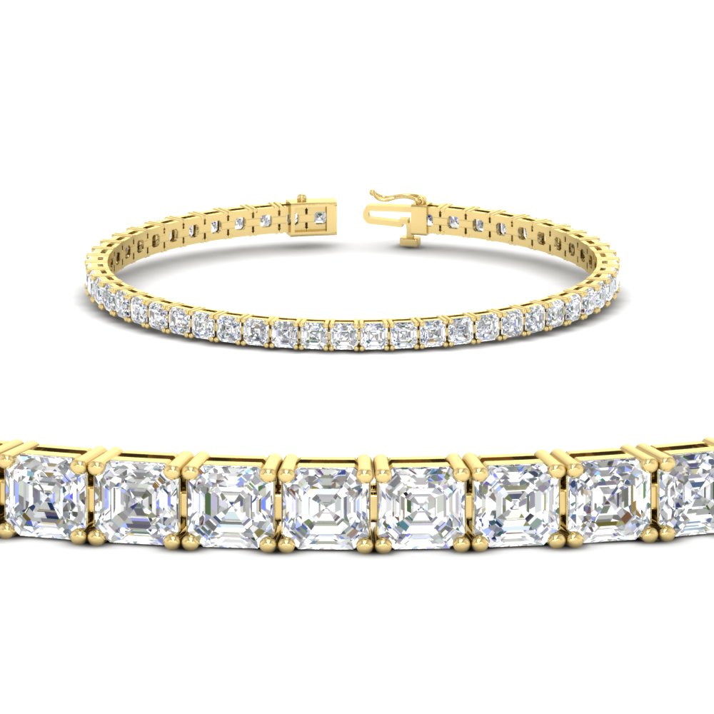Asscher Cut Tennis Bracelet For Her with 14K Yellow Gold White Diamond