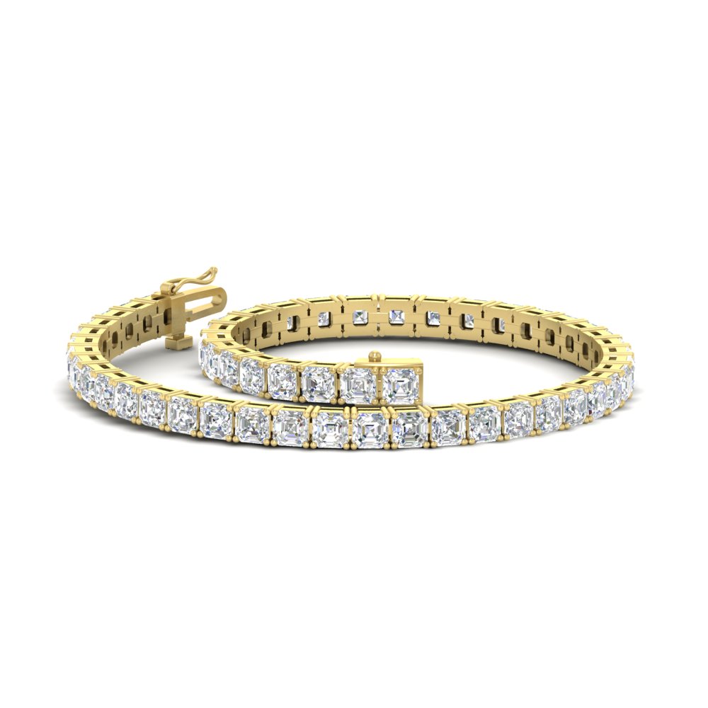 Asscher Cut Tennis Bracelet For Her with 14K Yellow Gold White Diamond