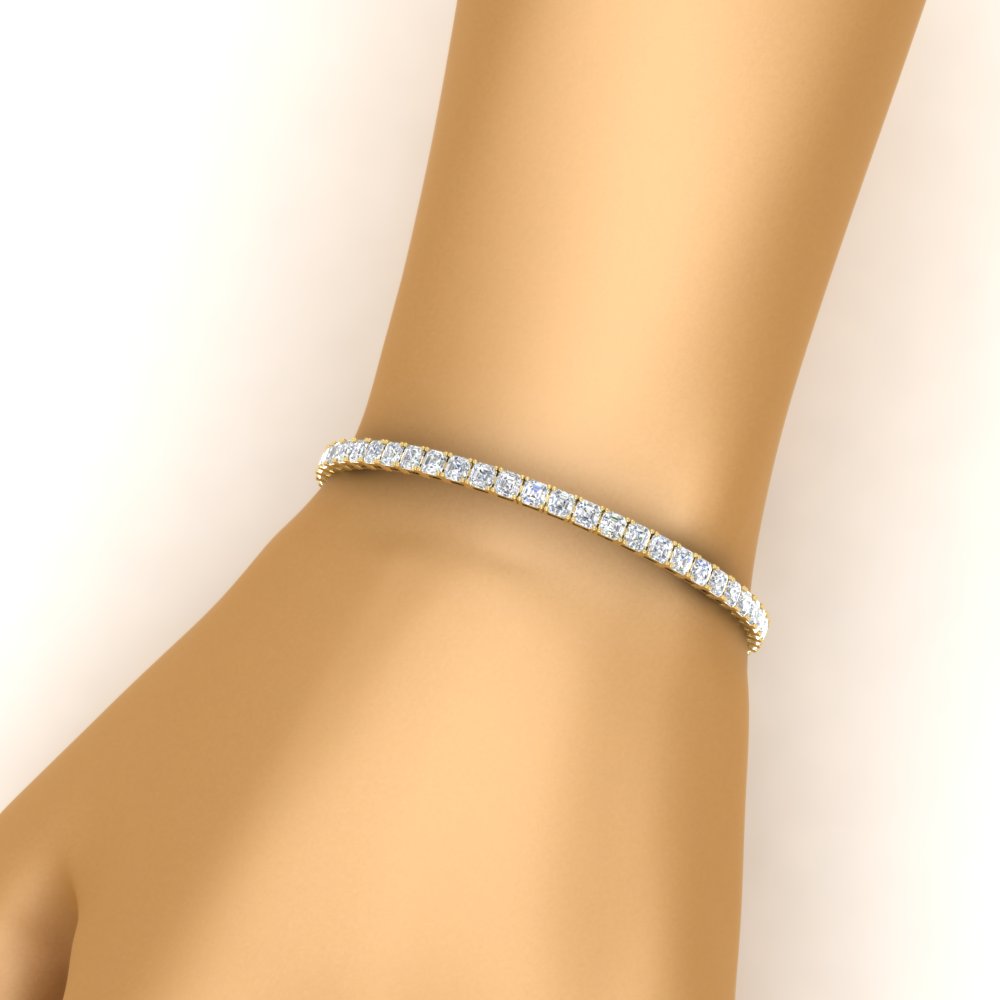 Asscher Cut Tennis Bracelet For Her with 14K Yellow Gold White Diamond