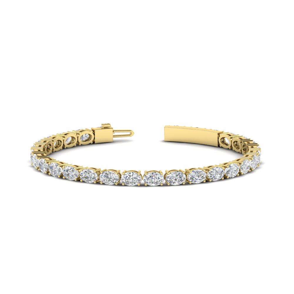 Basket Tennis Bracelet 14 Carat Oval Shaped with 14K Yellow Gold White Diamond