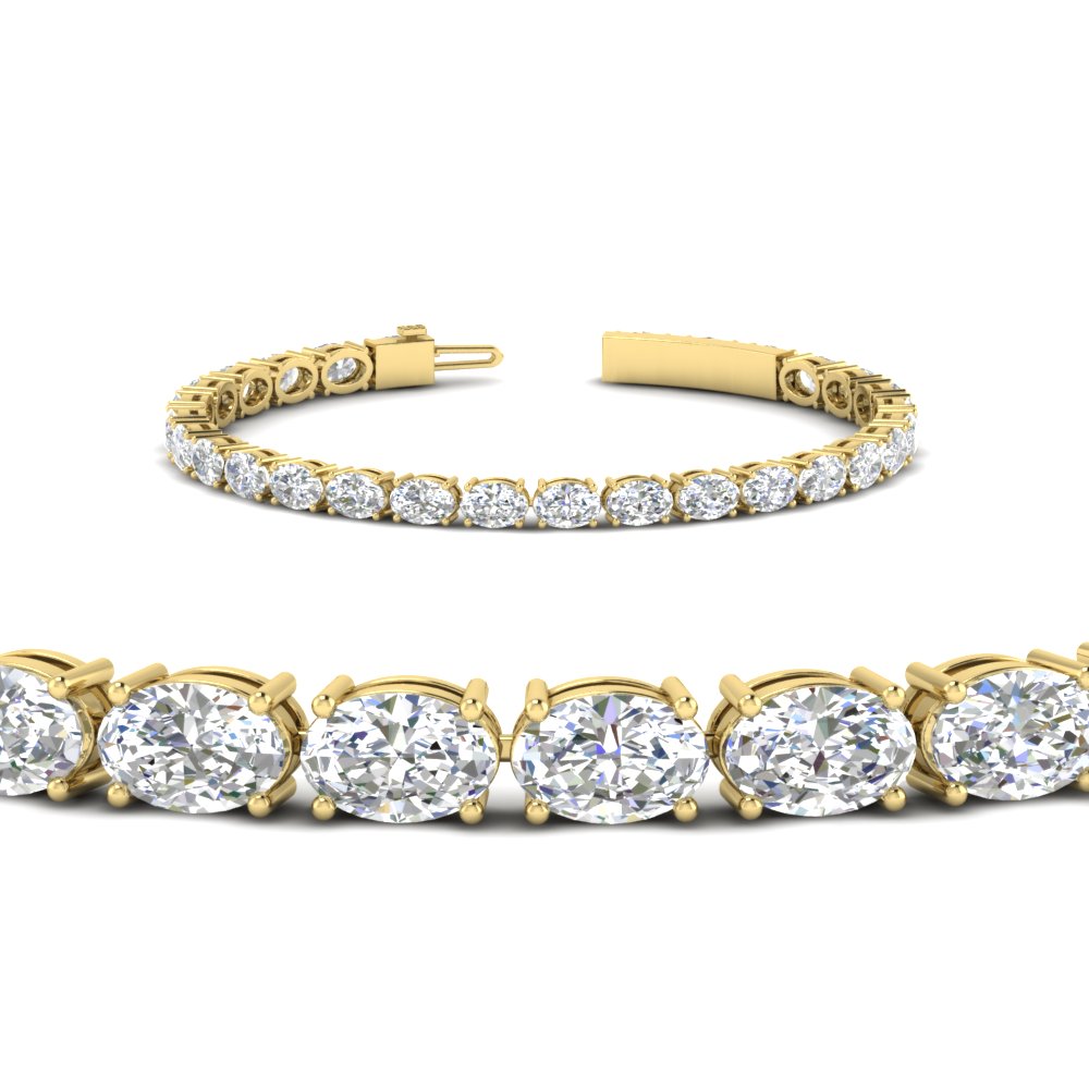 Basket Tennis Bracelet 14 Carat Oval Shaped with 14K Yellow Gold White Diamond