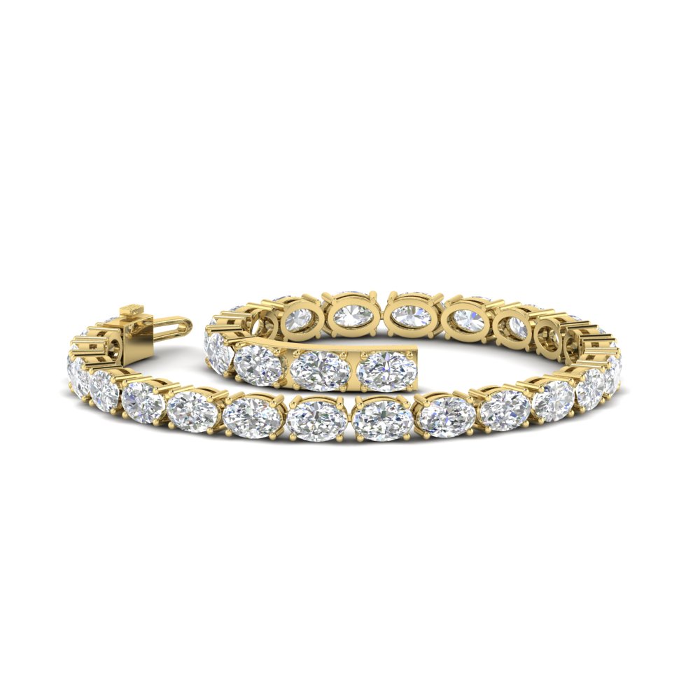 Basket Tennis Bracelet 14 Carat Oval Shaped with 14K Yellow Gold White Diamond