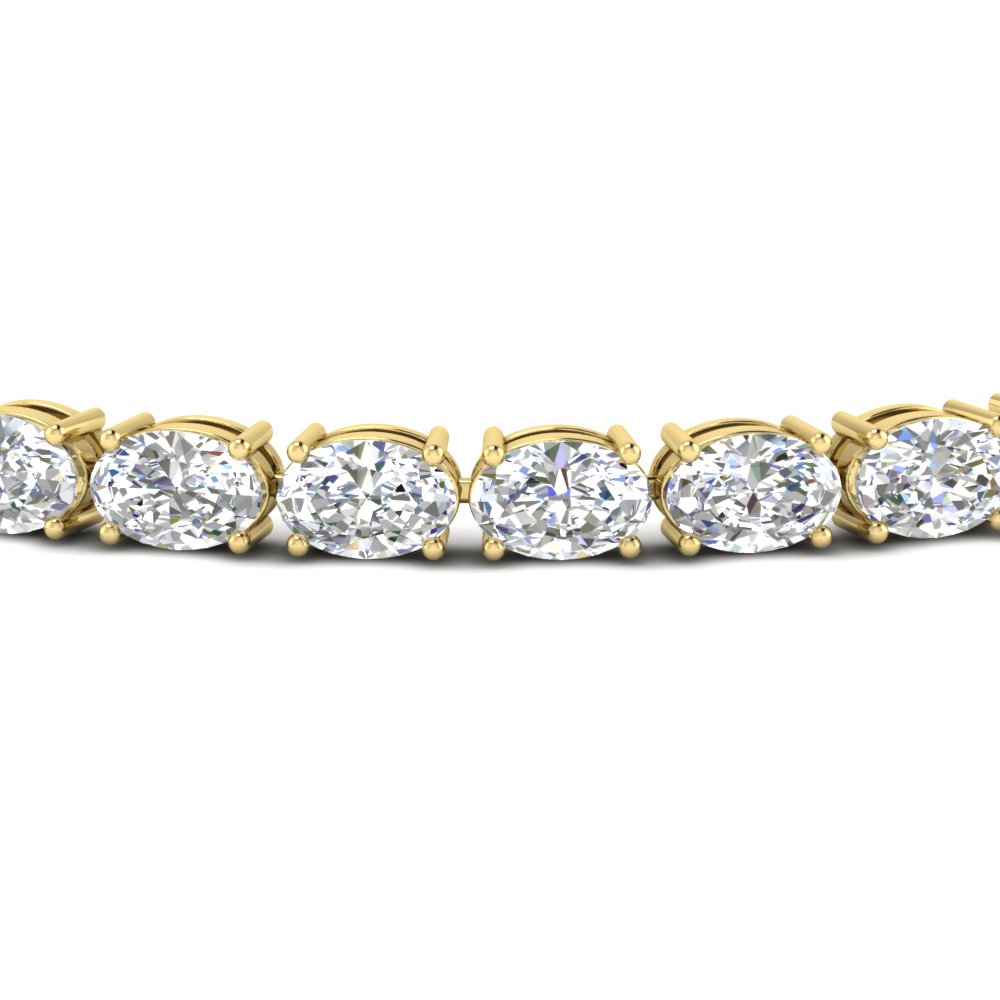 Basket Tennis Bracelet 14 Carat Oval Shaped with 14K Yellow Gold White Diamond
