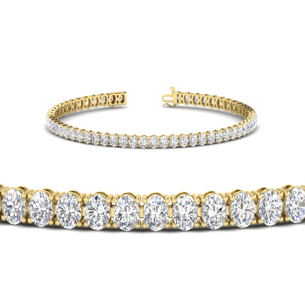 6 Carat Oval Shape Diamond Tennis Bracelet with 14K Yellow Gold White Diamond