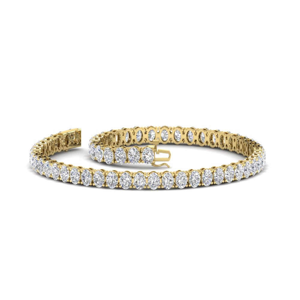 6 Carat Oval Shape Diamond Tennis Bracelet with 14K Yellow Gold White Diamond