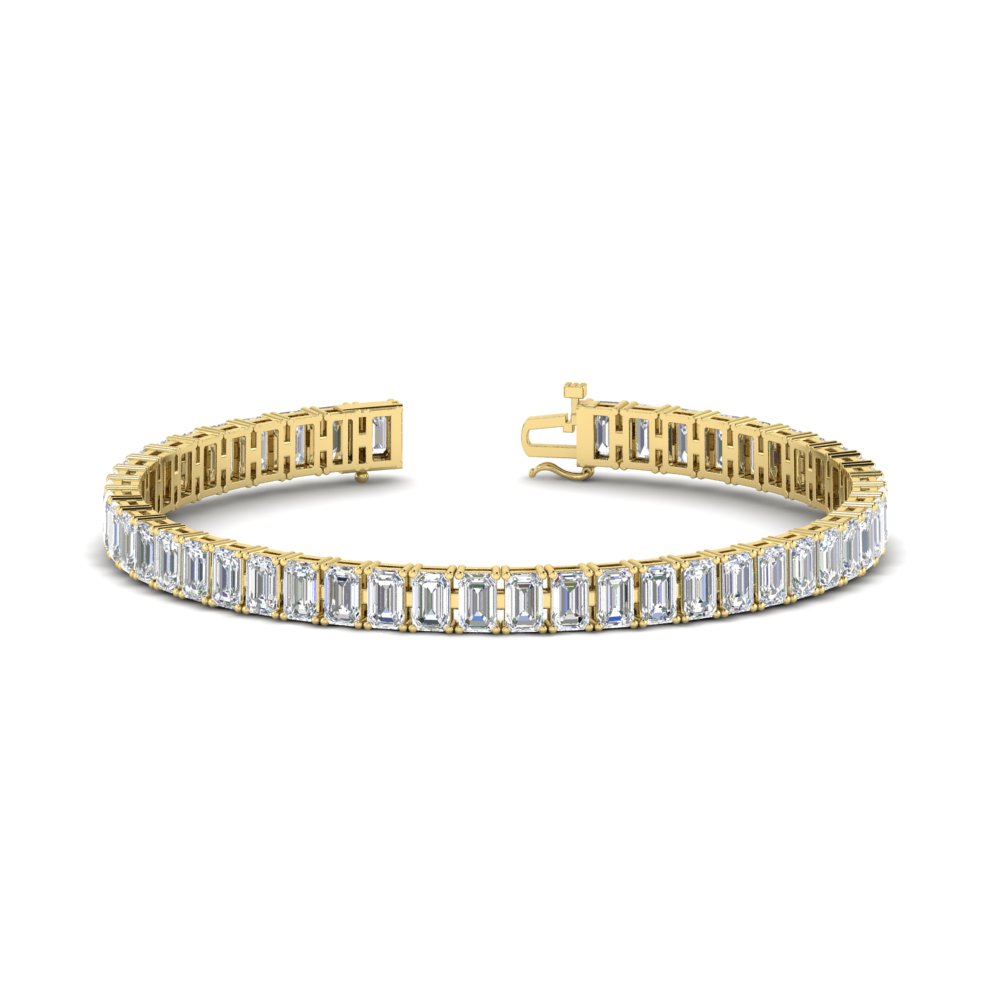 12 Carat Emerald Cut Tennis Diamond Bracelet with 14K Yellow Gold White Diamond