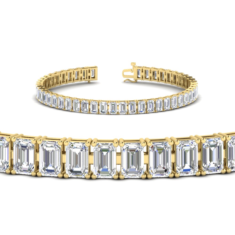 12 Carat Emerald Cut Tennis Diamond Bracelet with 14K Yellow Gold White Diamond