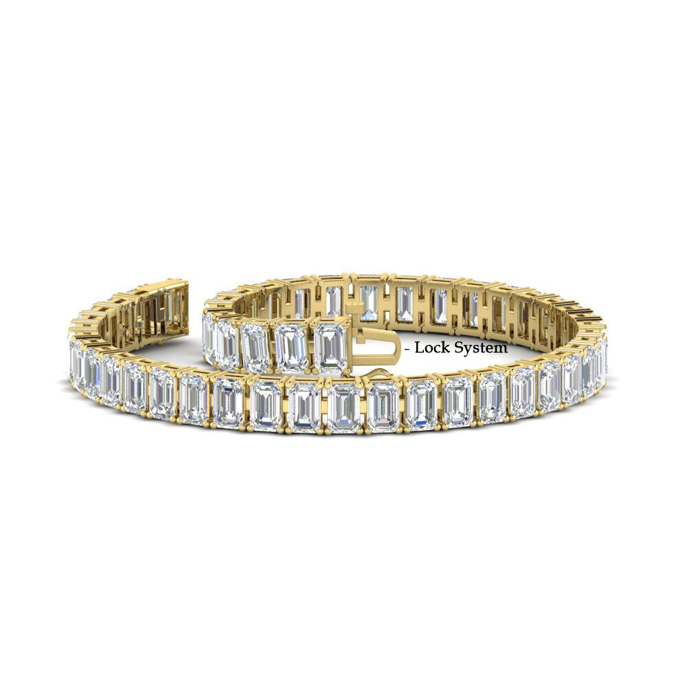 12 Carat Emerald Cut Tennis Diamond Bracelet with 14K Yellow Gold White Diamond